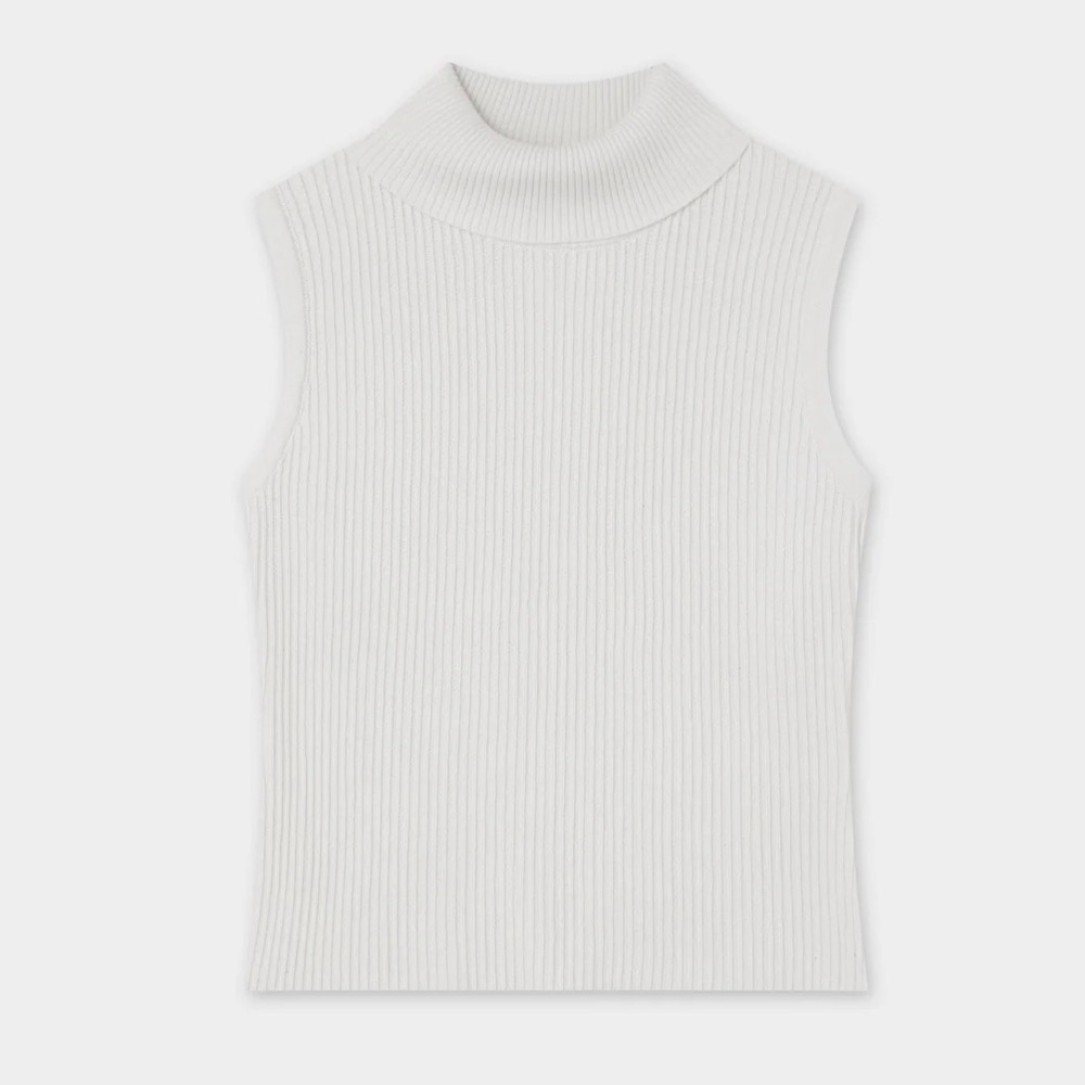 SHEIN White Ribbed Turtleneck Sleeveless Top Size L